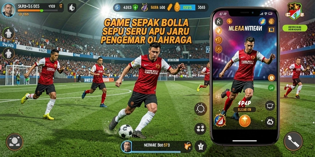 Screenshot gameplay 4P4P menampilkan aksi seru di lapangan sepak bola.