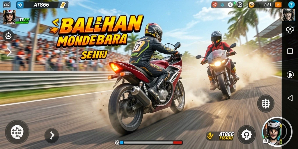 Tampilan screenshot gameplay balapan motor yang mendebarkan.