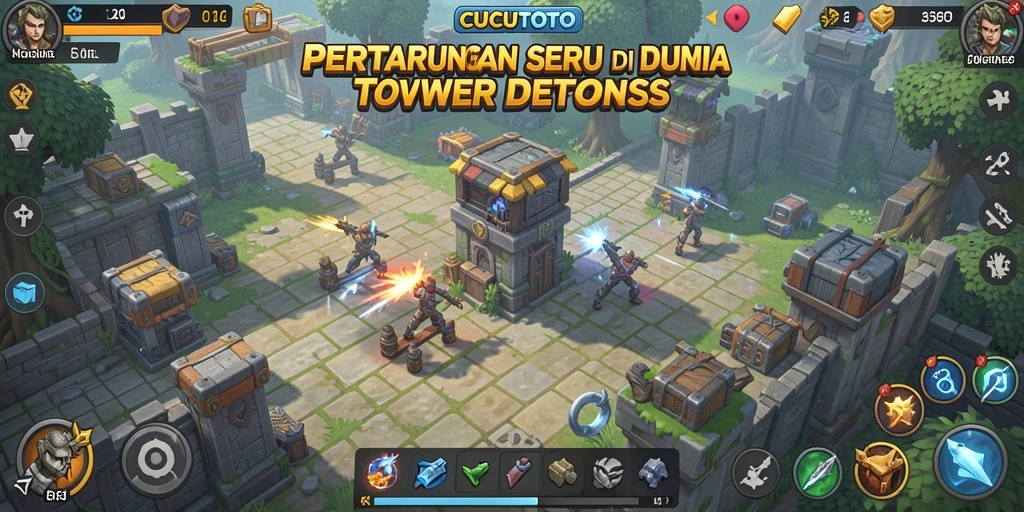 Screenshot gameplay CUCUTOTO menampilkan pertarungan strategis Tower Defense.