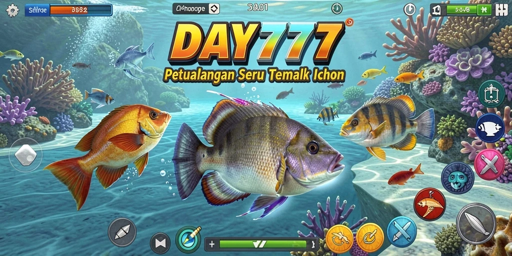 Tampilan gameplay menarik dari DAY777 dengan aksi tembak ikan yang seru.