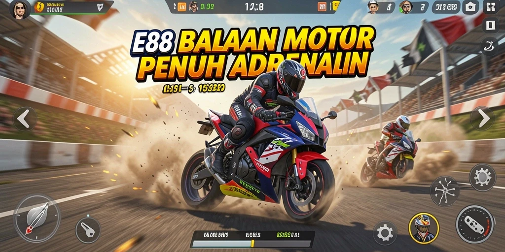 Tampilan gameplay <strong>E88</strong> yang menegangkan saat balapan motor.