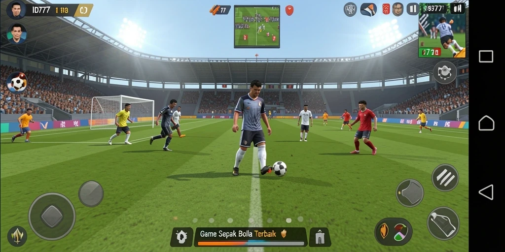 Tampilan gameplay ID777 yang menampilkan aksi sepak bola seru.