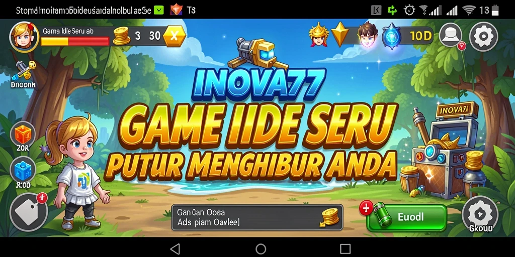 Tampilan gameplay seru di INOVA77 menampilkan kemajuan karakter dan aktivitas idle.