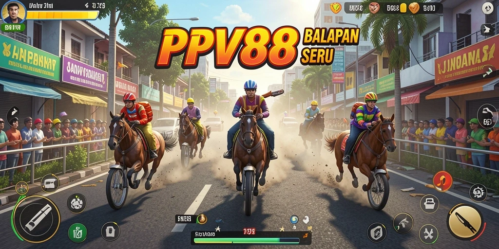 Tampilan gameplay PPV88 dengan mobil balap yang melaju kencang di trek.