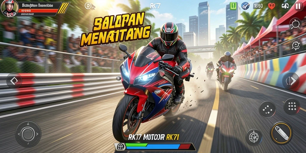 Gameplay seru balapan motor yang mendebarkan.