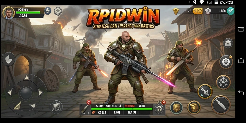 Screenshot RPIDWIN menampilkan pertempuran epik dan manajemen sumber daya yang mendalam.