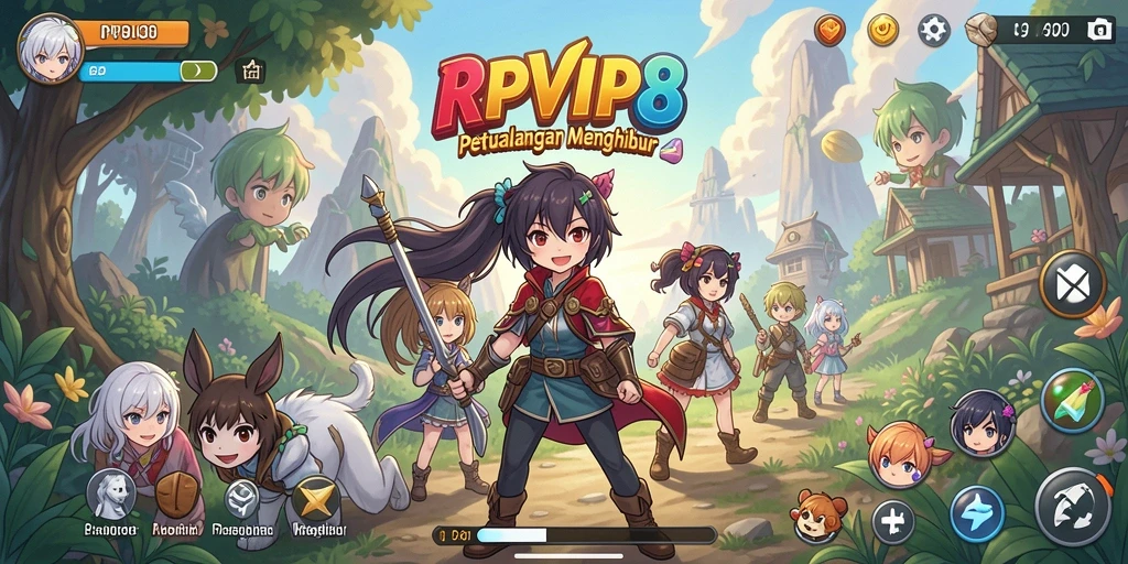 Tampilan gameplay dari RPVIP8 dengan karakter anime yang menawan.