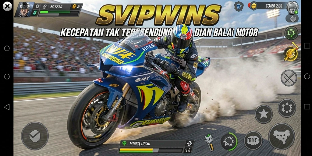 Gameplay seru dan mendebarkan dalam balapan motor SVIPWINS.
