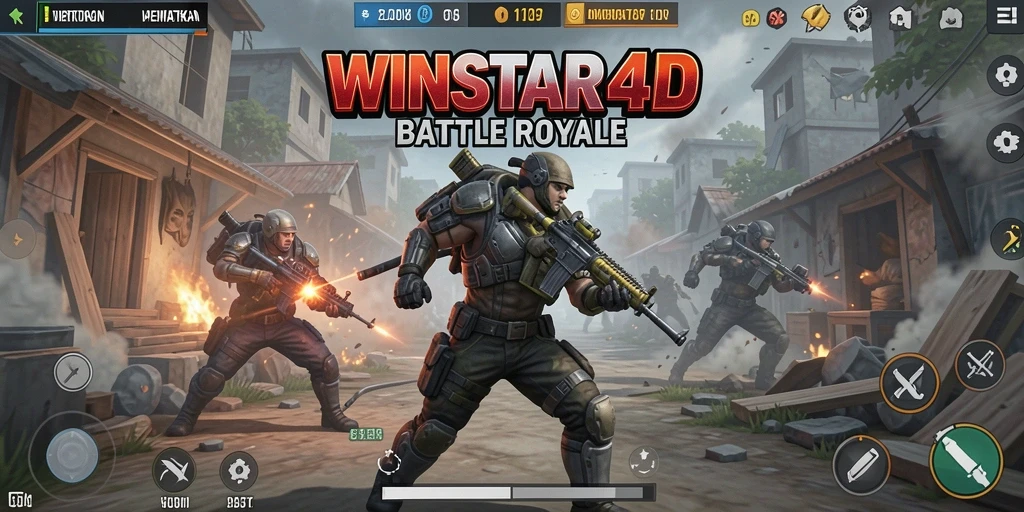 Screenshot gameplay WINSTAR4D menampilkan aksi seru di arena Battle Royale.